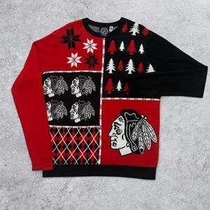 NHL Chicago Blackhawks Hockey Red and Black Crewneck Sweater